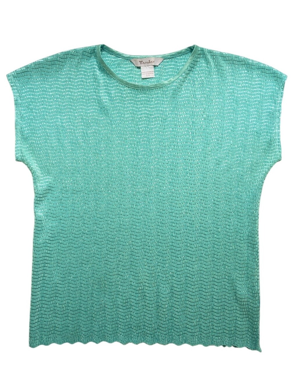 Vintage Pleated Aqua Satin Wavy Textured Top